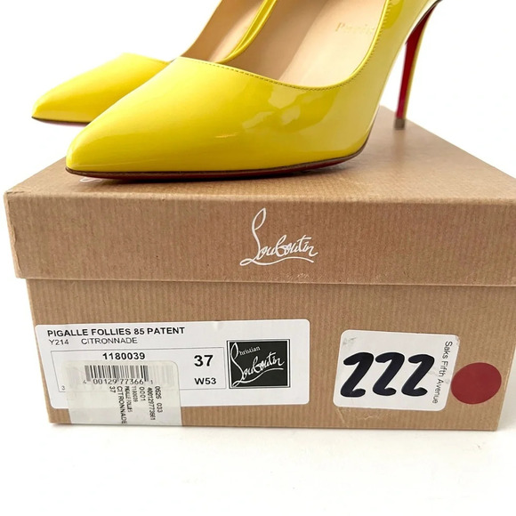 CHRISTIAN LOUBOUTIN | Pigalle Follies 85 Patent Leather Yellow Citronnade US 7 - Picture 15 of 15